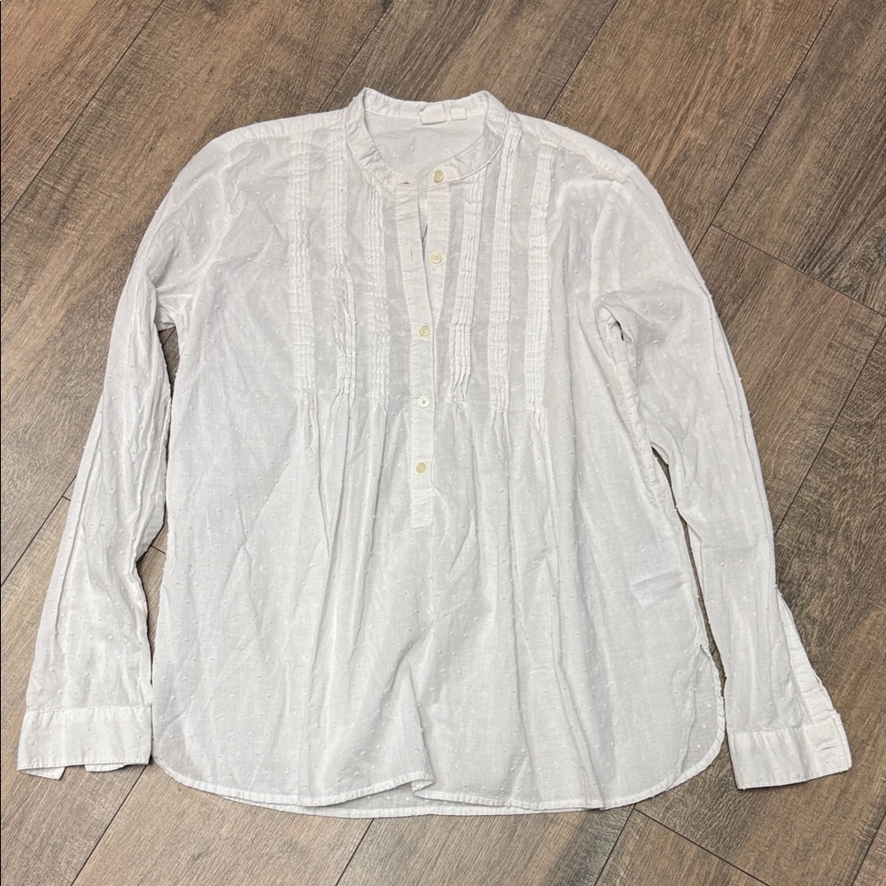 GAP White Long-Sleeve Pintuck Dotted Cotton Blouse
